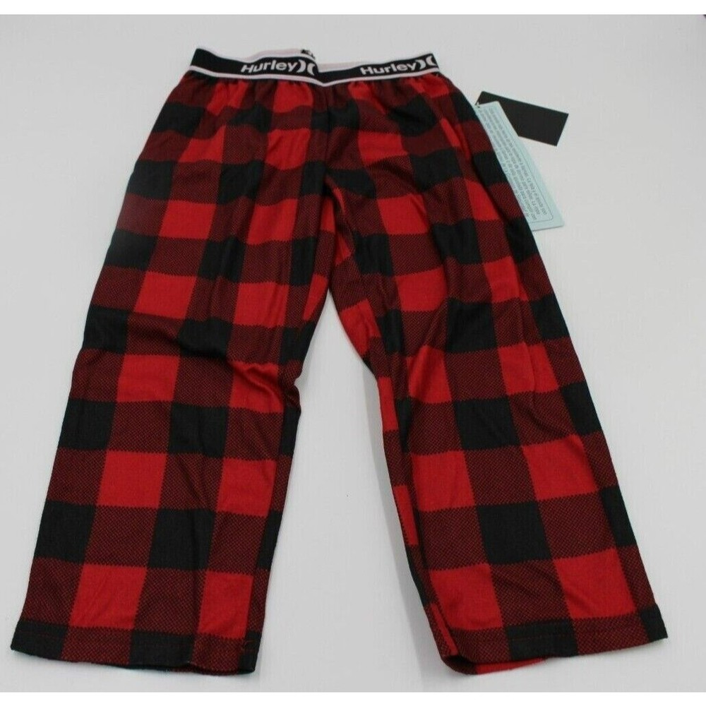 NWT HURLEY Youth Boys Red Flannel Sleepwear Pants Elastic Waist, Size 4